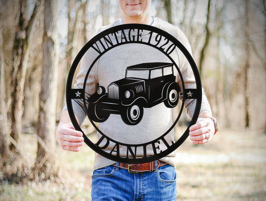 1920s Vintage Car Metal Wall Art - Custom Retro Auto Decor, Personalized Classic Car Sign