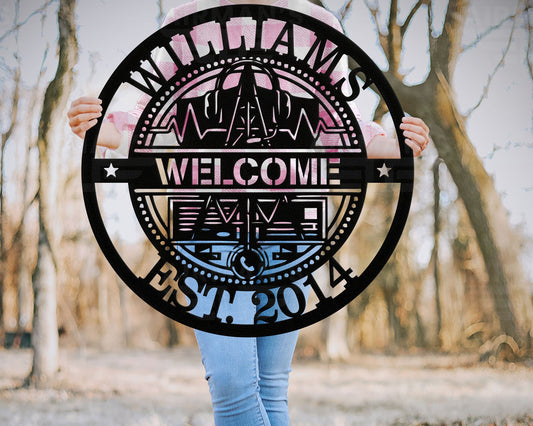 a person holding a sign that says welcome